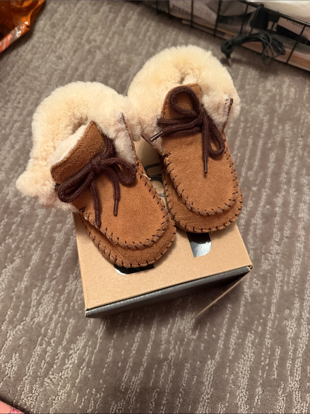 UGG Chestnut Suede Shearling Lined Kids Moccasins